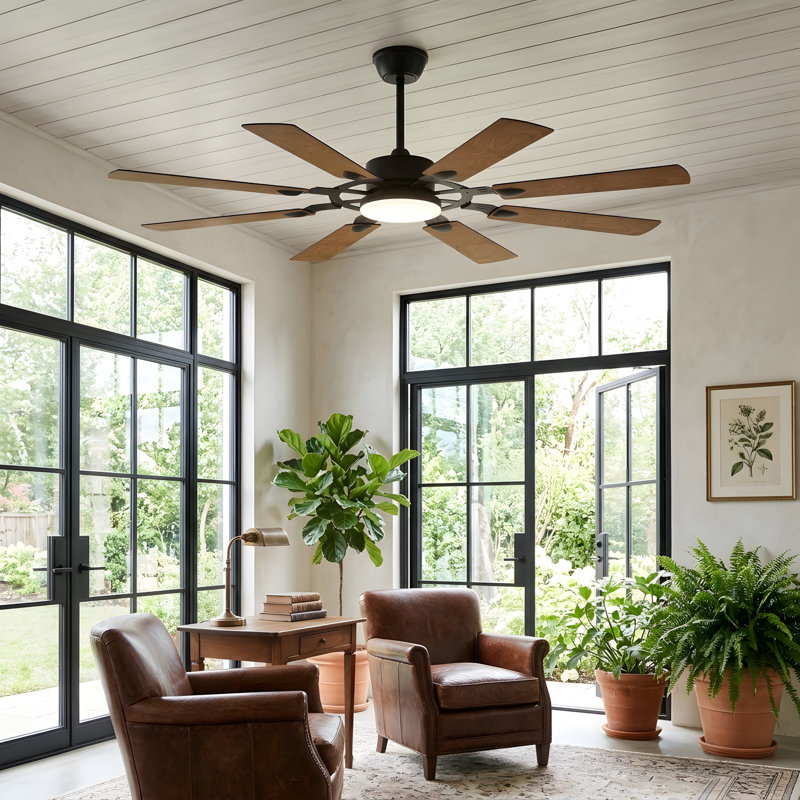 Ventilateur de plafond 62 po Modern Farmhouse avec lumière DEL et télécommande, noir, 62 pouces