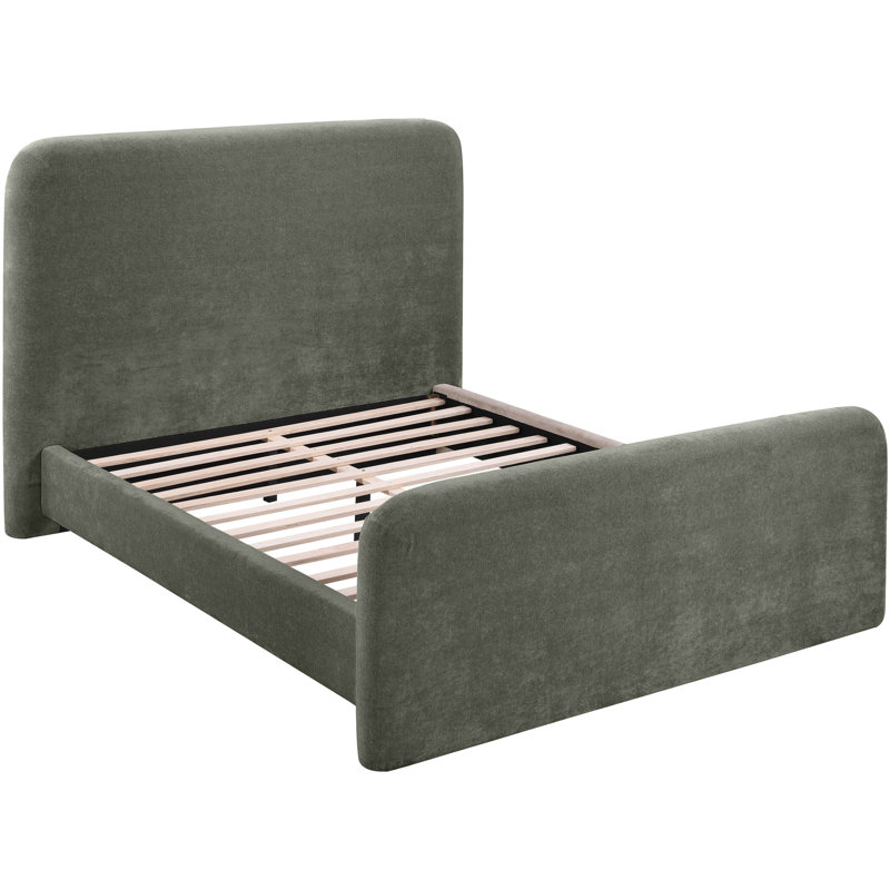 Daliah Chenille Fabric Upholstered Bed, Green Chenille Fabric, Queen