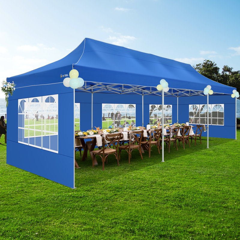 30 Ft. W x 10 Ft. D Metal Pop-Up Canopy Tent, Blue