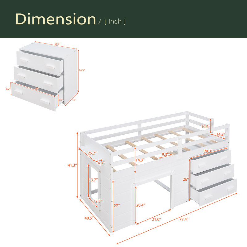 Lit mezzanine simple avec armoire et tablette, Blanc