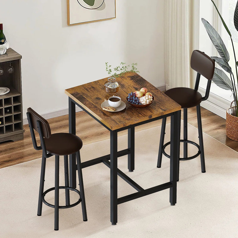Raphy 2 - Person Four Leg Dining Set, Rustic Brown, Dark Brown, Black