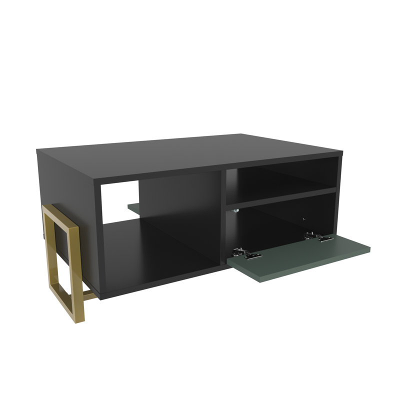 Medon 90cm W Coffee Table, Black Top/Green Cabinet