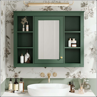 Pharmacie murale 35x28 avec 6 tablettes ouvertes et tablettes réglables - Vert