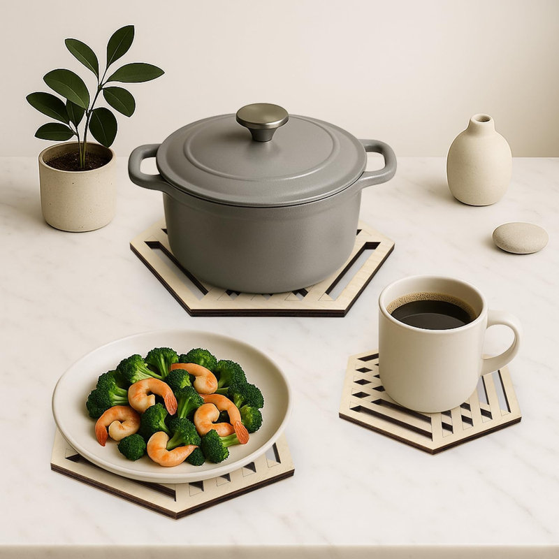 Ensemble de 3 porte-casseroles en bois Hexagon