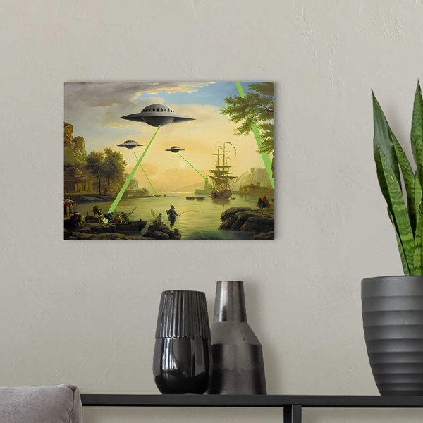 Rosecliff Heights " Flying Saucers Aliens " by Banksy on Canvas | Wayfair