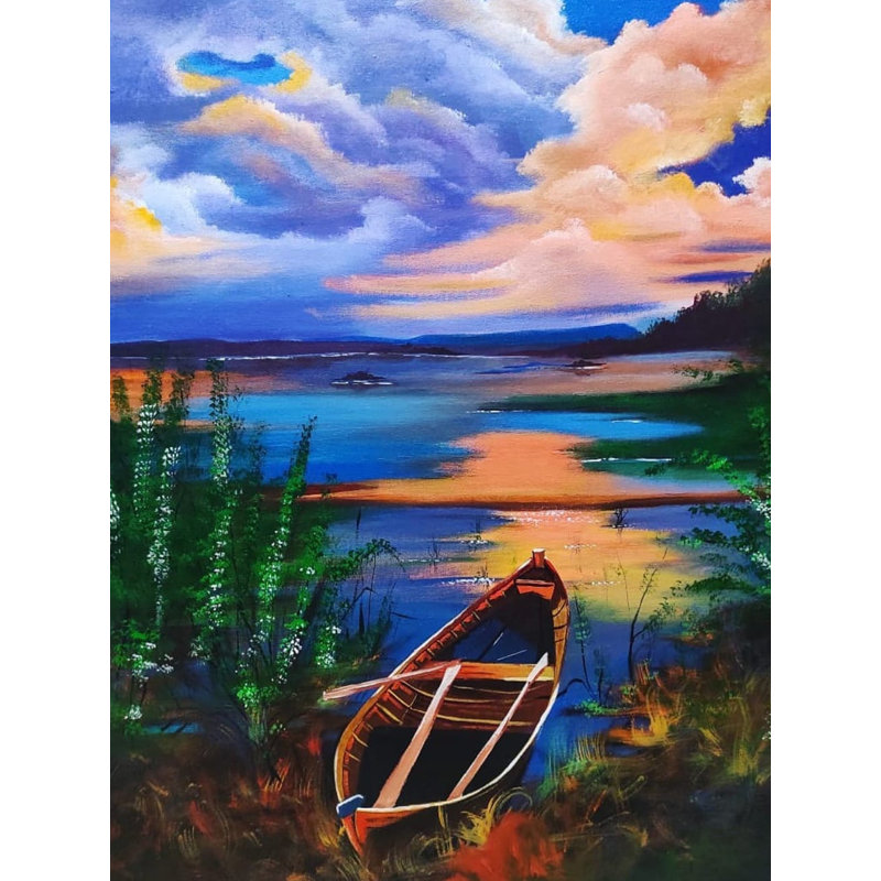 Bateau au coucher du soleil | Acrylique sur toile | Par Gulpasha | Décoration murale