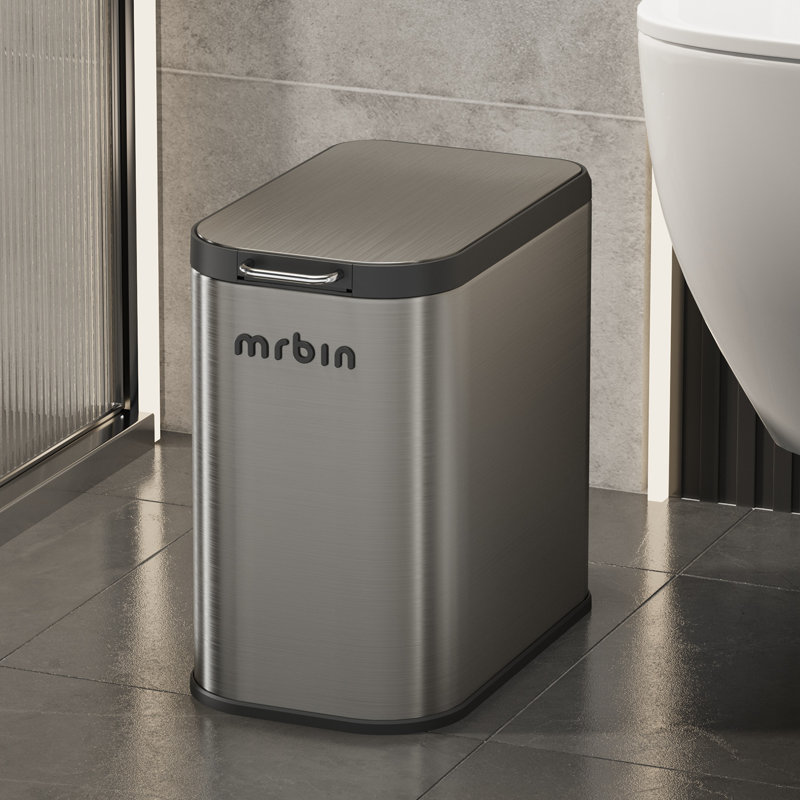 Poubelle de salle de bain en acier inoxydable à l'épreuve des chiens avec couvercle à pression, petite poubelle en métal mince pour chambre à coucher étroite, cuisine, meuble-lavabo, gris éclipse