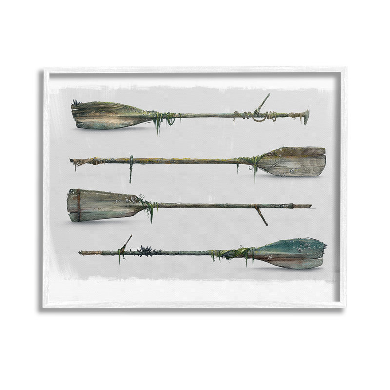 «Vintage Nautical Boat Oars», art de la giclée sur toile, Giclée encadrée blanc bord de mer, H 11 po x l 14 po