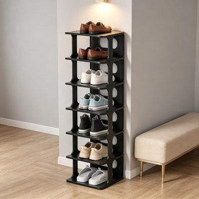 Vertical Narrow Tall Shoe Rack for Front Door Entrance, 7-Tier Sturdy Stackable Shoe Organizer for Closet Entryway Corner, Black