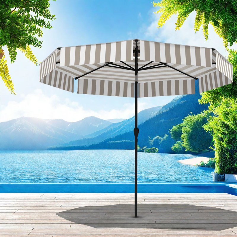 Parasols de patio Upf 30+, abat-jour rayé en polyester 8,6 pi pour la salle à manger