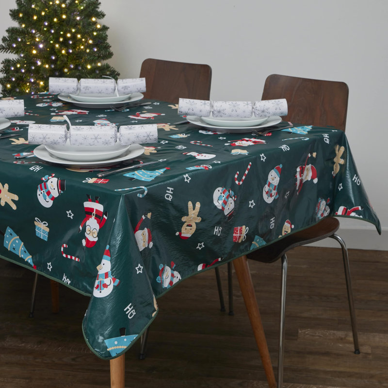 PVC Tablecloth 70in Round - Green Jolly Holiday - Easy to Clean and Durable, 52cm W x 228cm L
