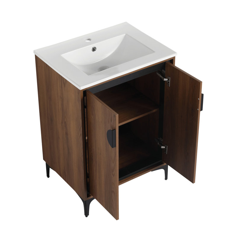 Meuble-lavabo moderne de 24 po avec lavabo supérieur, portes à fermeture douce et rangement spacieux pour des salles de bain élégantes et fonctionnelles