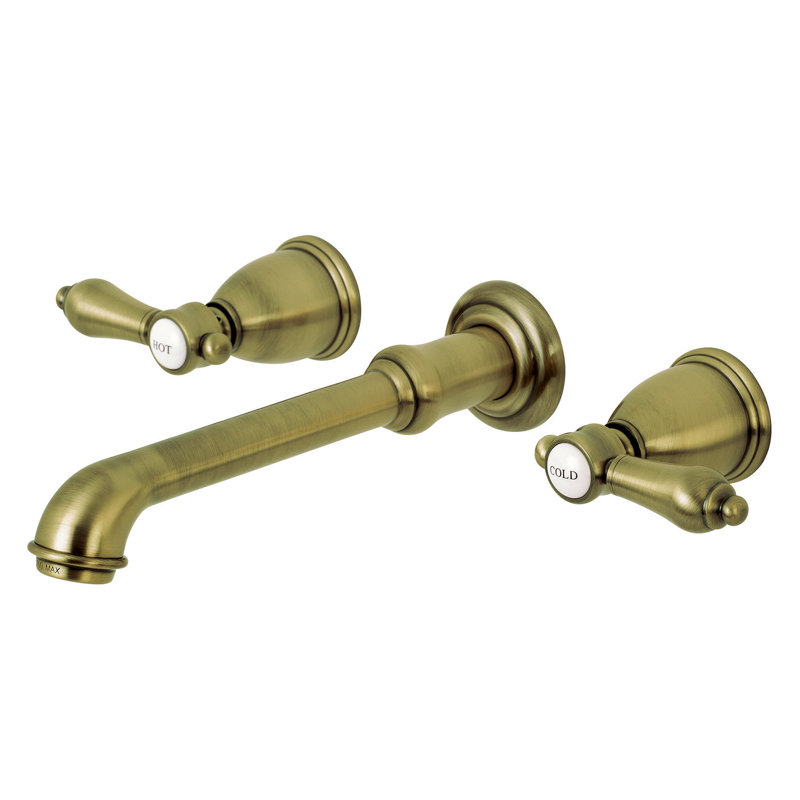Kingston Brass Heirloom Two-Handle 3-Hole Wall Mount Bathroom Faucet, Vintage Brass