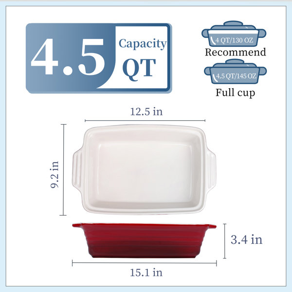 Malacasa Casserole Dish with Lid, 4.3 Quart Ceramic Bakeware, 9 x 13  Rectangular Baking Dish with Lid Oven Safe, Deep Casserole Cookware