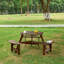 Table de pique-nique d'extérieur avec 3 bancs - Parasol pour 6 personnes avec meubles de jardin et bancs ronds bruns