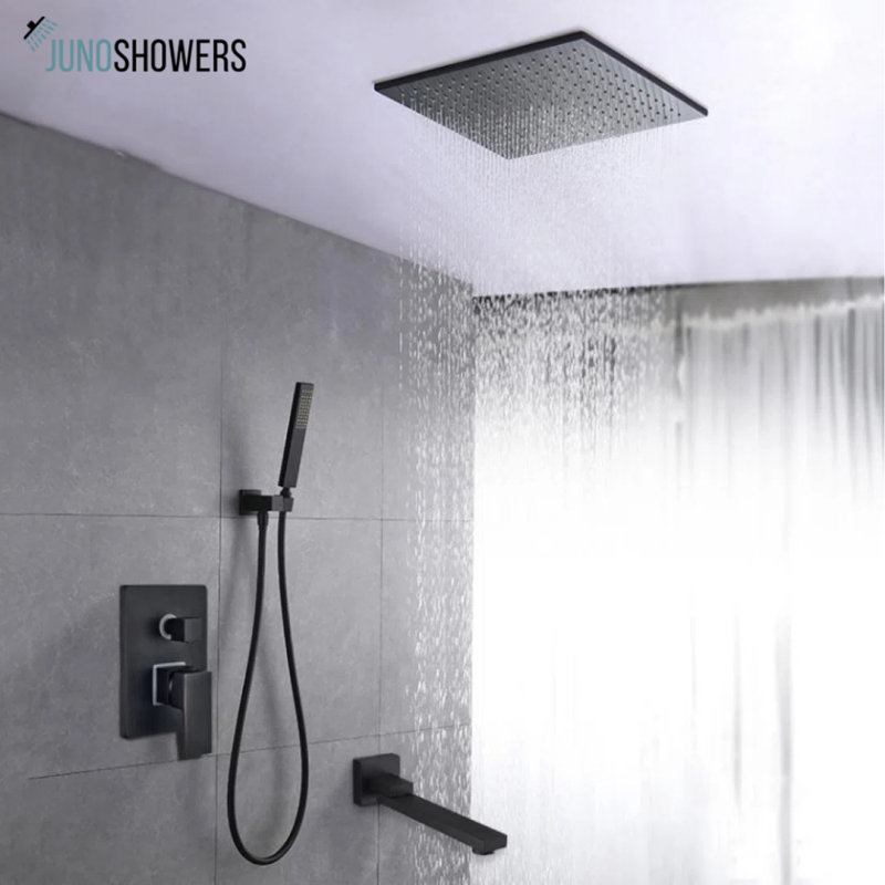 Élégant système de douche en bronze poli avec pomme de douche à effet pluie et douchette combinée