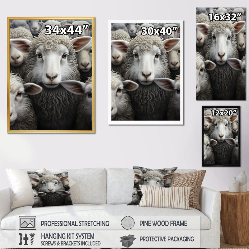 Reproduction d'art sur toile, "Monkey Sheep Family I - Animals", H 32 po x l 24 po x P 1 po, Toile tendue