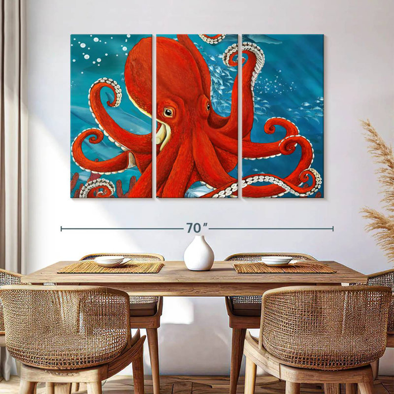 Brampt Vibrant Red Octopus, 42" H x 65" W