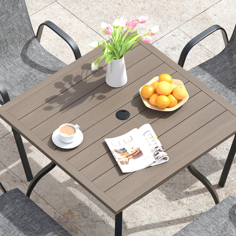 4-Person Square Patio Dining Set With Stackable Chairs, Brush Wood Gray/Gray