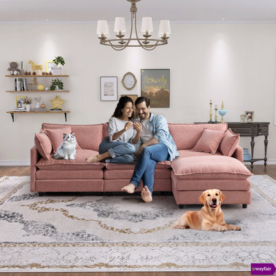 Bodhild Boneless Avrilynn 105" Modular Chenille Sectional Couch 3 Seater with Ottoman
