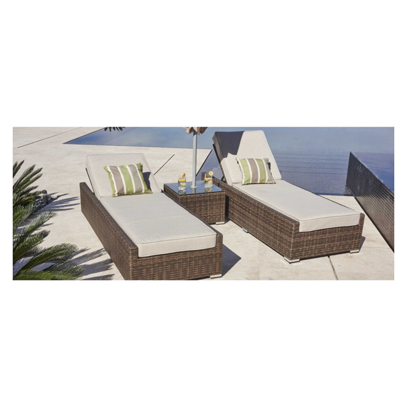 Ensemble de chaises longues inclinables avec coussins et table Aireen