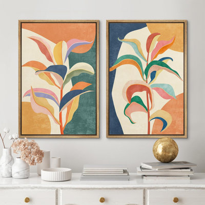 Abstract Botanical " Colorful Tropical Jungle Leaf Botanical " 2 - Pieces