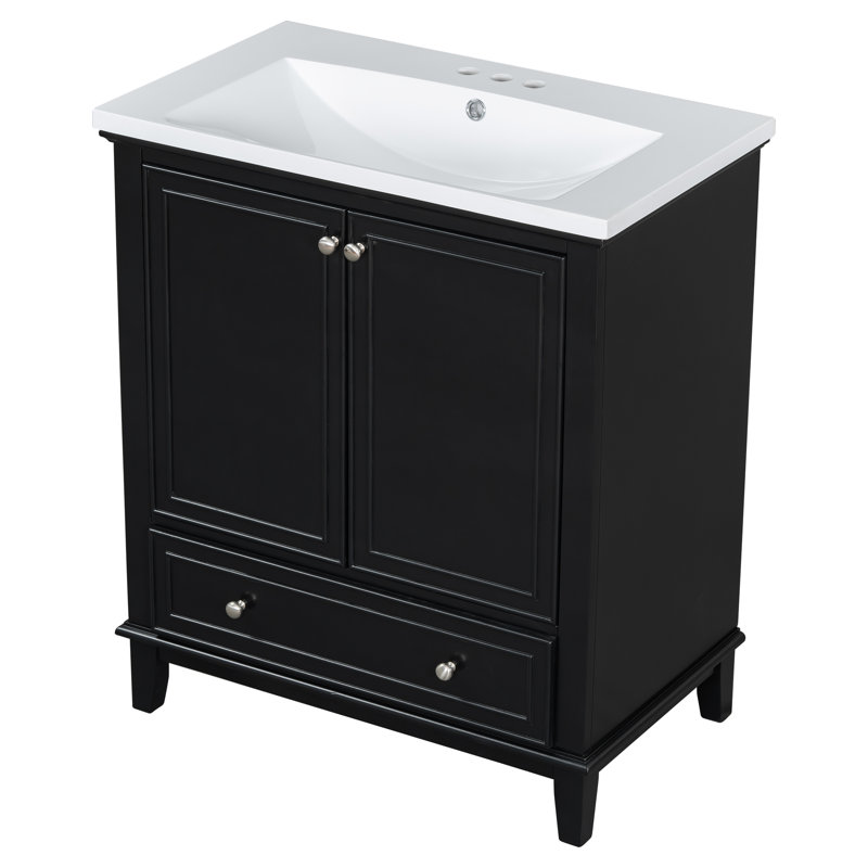 Meuble-lavabo 30 po avec lavabo, Noir, Argent