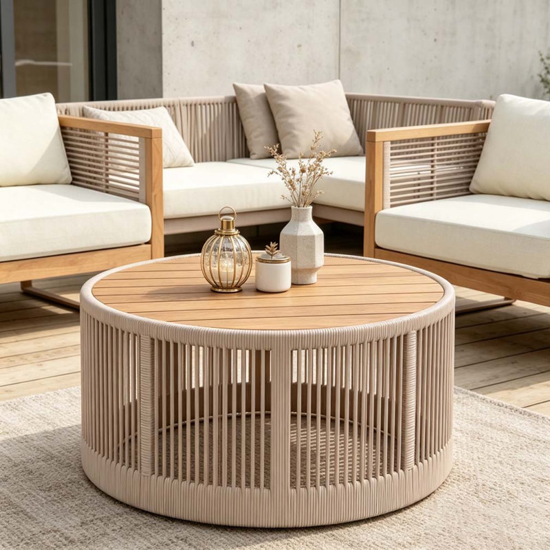 Table basse en bois, Teck et beige