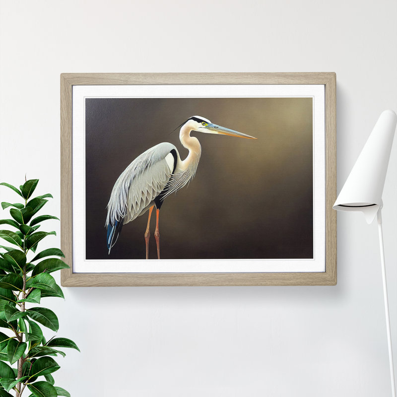 An Astounding Heron Bird - Single Picture Frame Print, Oak, 46cm H x 64cm W x 2cm D