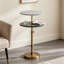 Table d'appoint à hauteur réglable avec plateau en marbre Authentes et finition en laiton antique, table de bout ronde vintage pour support à plante, salon, chambre à coucher et entrée