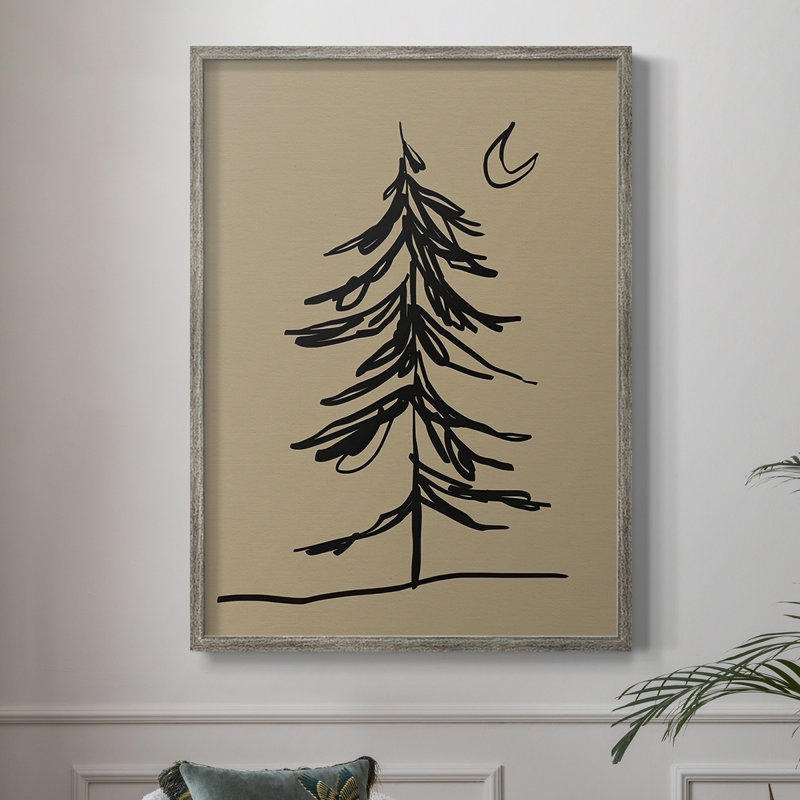 Croquis de sapin d'hiver I, reproduction encadrée - bois massif, H 15 po x l 12 po