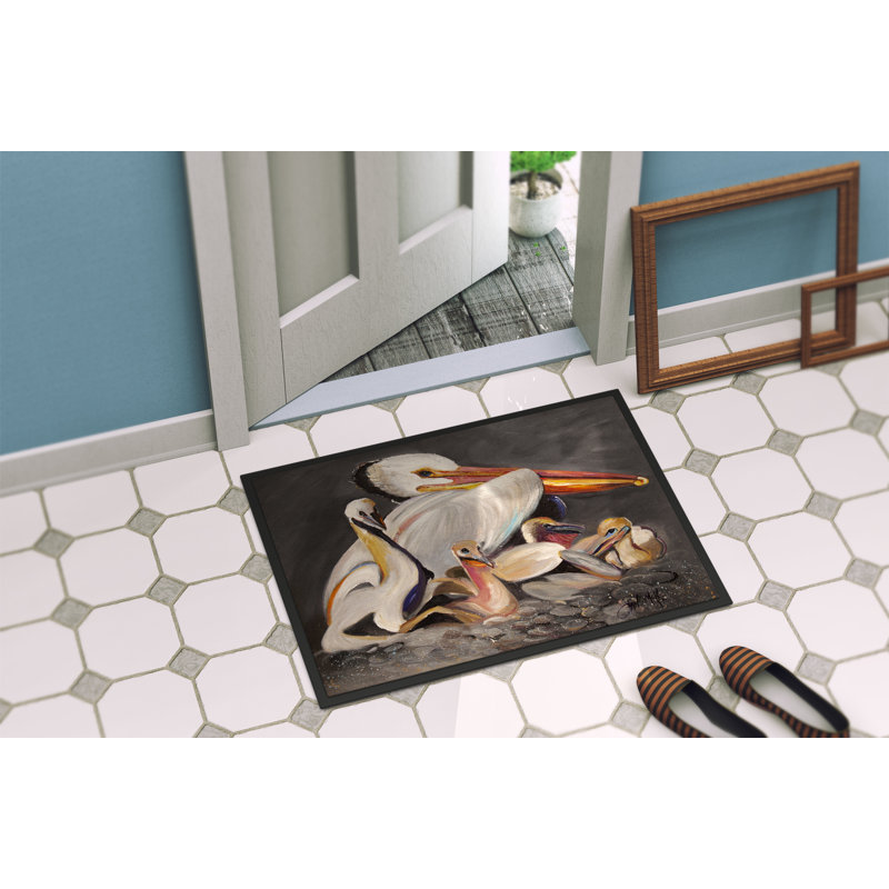 Paillasson d’intérieur anti-dérapant blanc Pelicans awais, Rectangle 1 pi 6 po x 2 pi 3 po