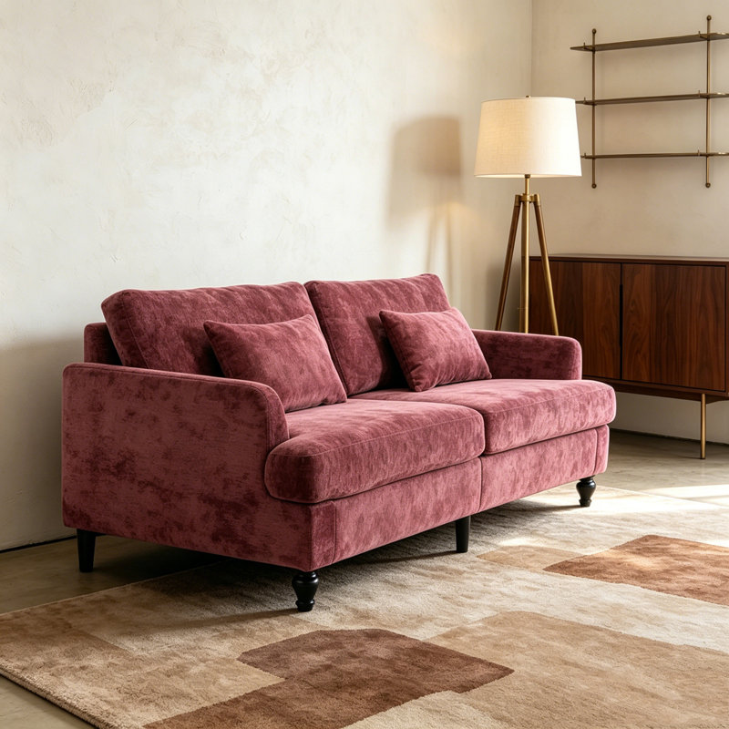 Canapé-lit en chenille moderne, WINE RED
