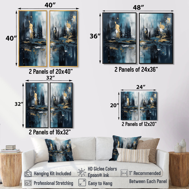 Bondon or et bleu Urban Elegance III - art mural City Art Deco, Impression encadrée flottante, 36'' H x 48'' W, Noir
