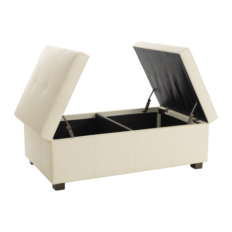 Brayce 47'' Wide Faux Leather Ottoman, Cream Faux Leather