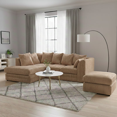 Soft Fabric Jumbo Cord 4 Seater L Shape with Foot Stool Upholstered Living Room Sets