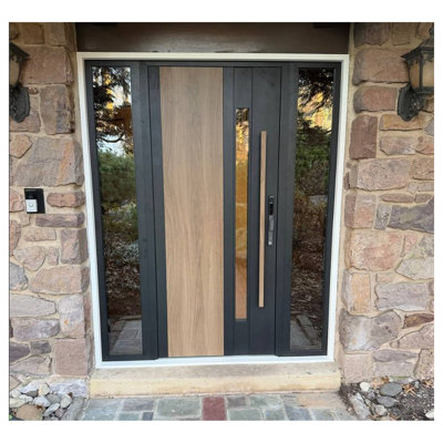 Front Exterior Prehung Steel Door Dekton 0163 Venezia Noce Entry Metal Modern Painted W36 x H80 Right hand Inswing