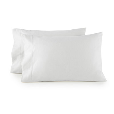 Ensemble de 2 taies d'oreiller en flanelle biologique pour très grand lit - Taie d'oreiller 100% coton biologique GOTS pour très grand lit avec finition brossée lisse de qualité supérieure et fermeture à enveloppe (blanc, très grand)