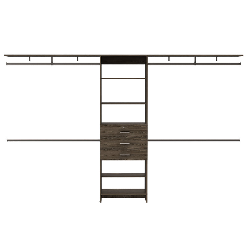 Kohn Plego Closet Organization System, with Open & Closed Storage, 69"/118" Width, Dark Walnut