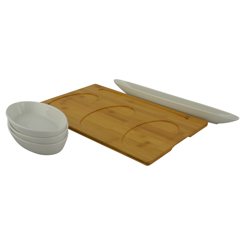 Goulet 4 Condiment Bowls and Bamboo Serving Board