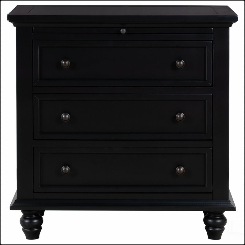 3-Drawer Storage Wood Cabinet, End Table with Pull out Tray, Black