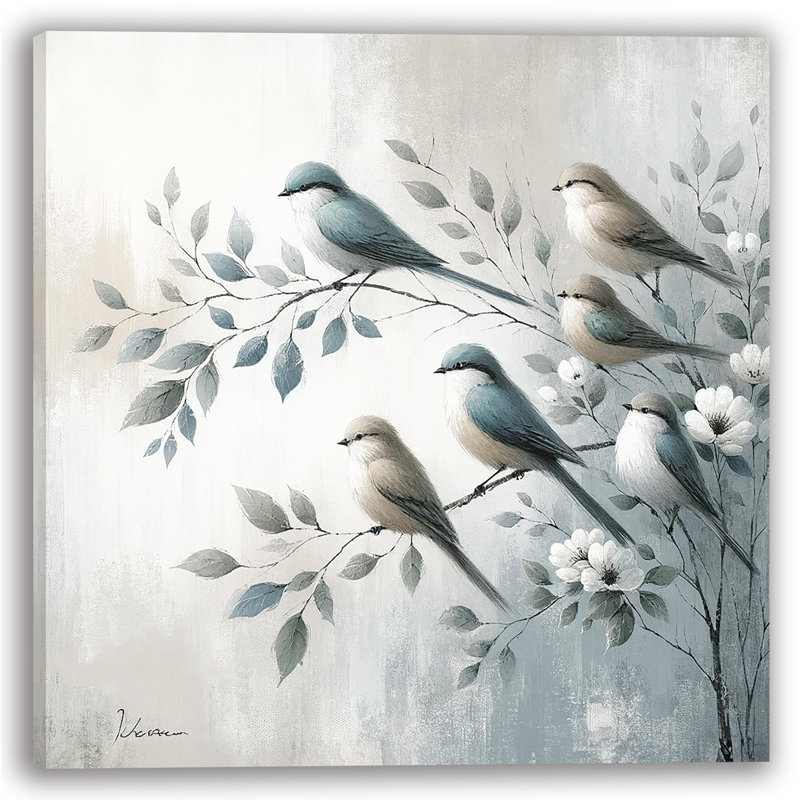 «Birds on Branches with Floral Accents», art mural sur toile tendue, H 30 po x l 30 po x P 1,5 po