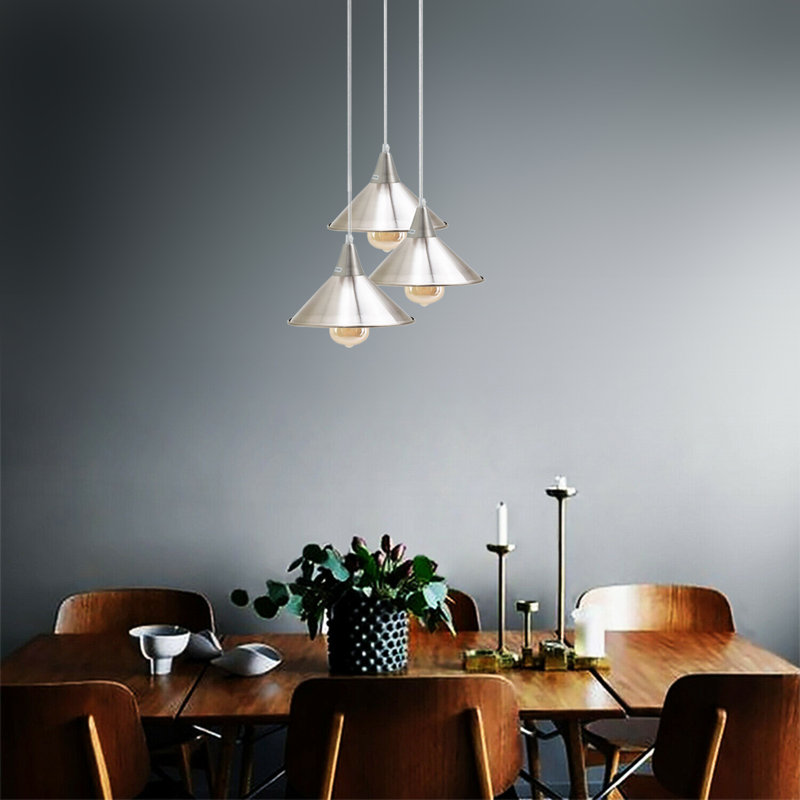 Rosenthal 3-Light Cluster Cone Pendant, Satin Nickel