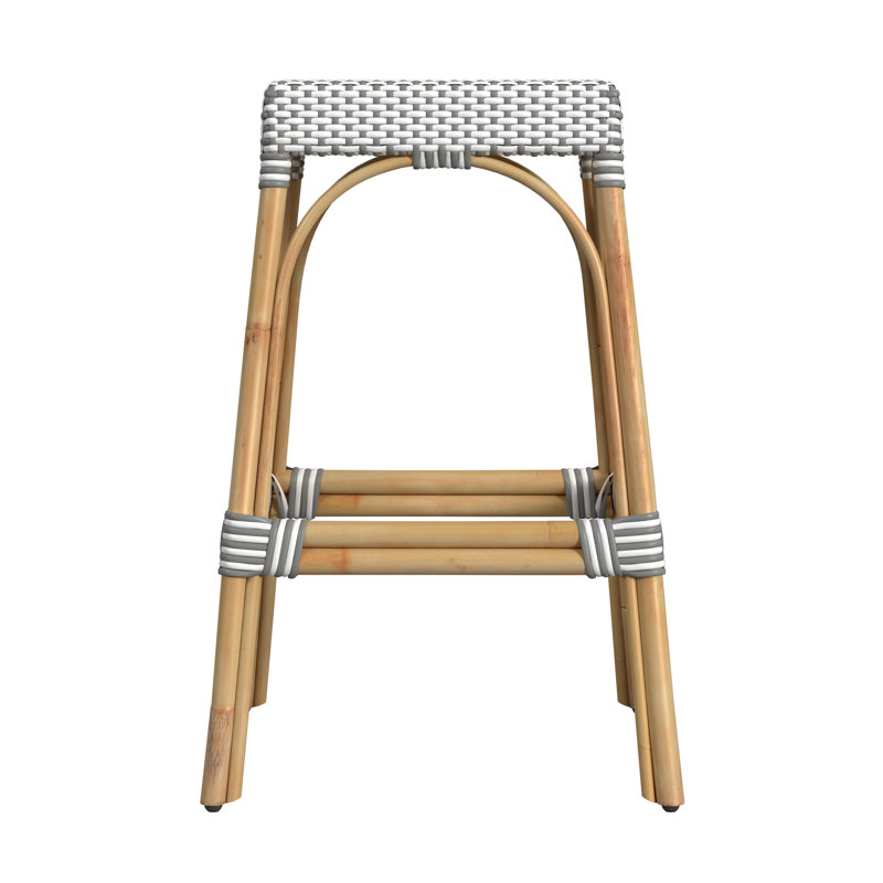 Lennart Counter/Bar Stool, Bar Stool (30" Seat Height), White/Gray Dot / Natural Rattan Frame