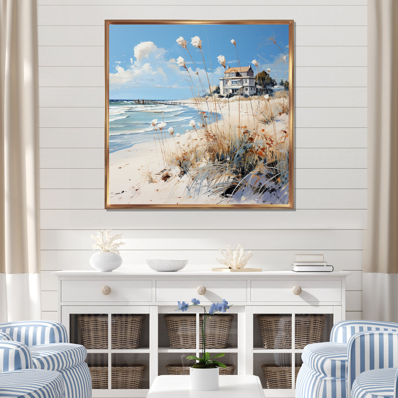 «Coastal Beach Charm Retreat I», reproduction, H 16 po x l 16 po x P 1 po, Cadre flottant doré