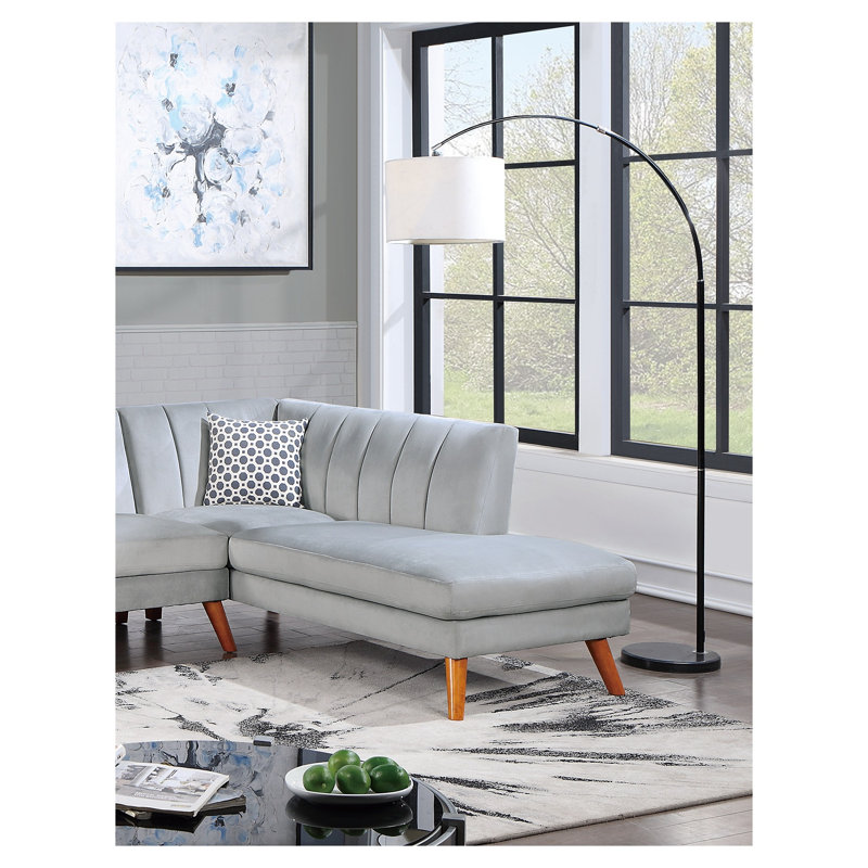 Ensemble de canapé modulaire en velours gris clair 2 pièces avec canapé orienté à gauche et méridienne à droite, canapé contemporain en forme de L pour le salon