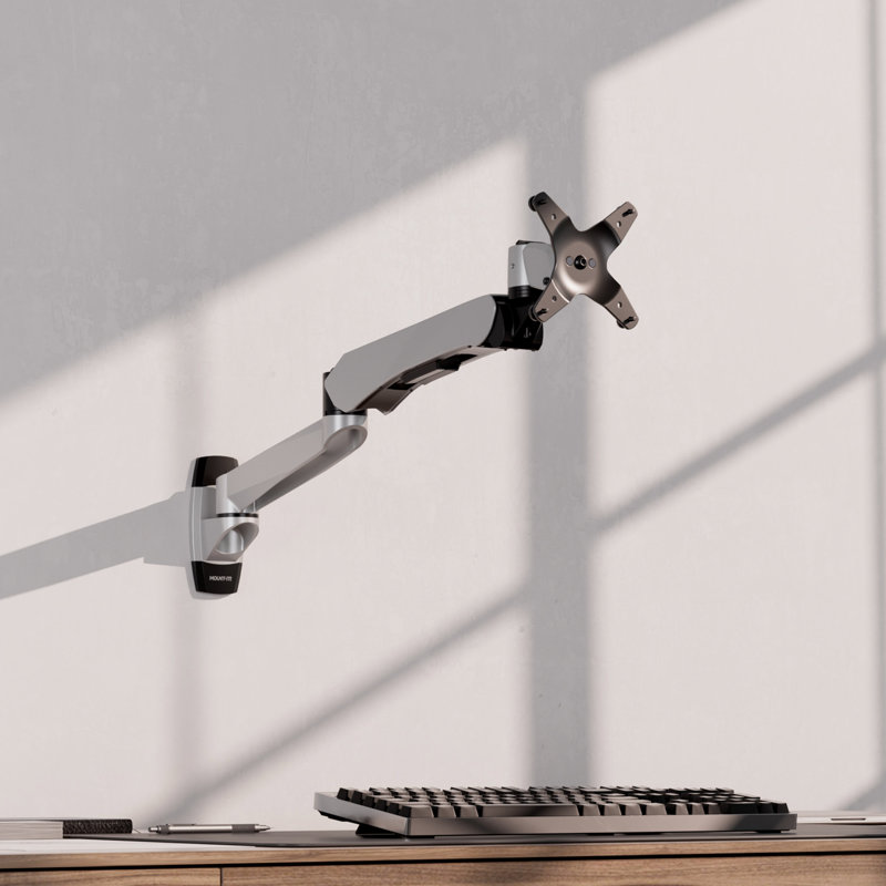 Full Motion Single Monitor Wall Mount with Gas Spring Arm, Fits Monitors Up To 32", Silver, Silver