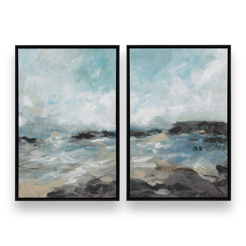 Ensemble de 2 eaux balayées par le vent, H 12 po x l 18 po, Cadre flottant noir satiné