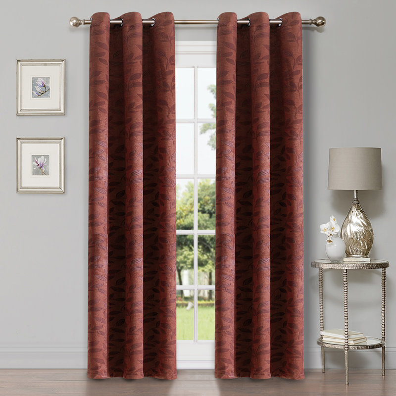Finklea 100% Polyester Floral Room Darkening Grommet Curtain Panels, 42" W x 96" L, Silver/Silver