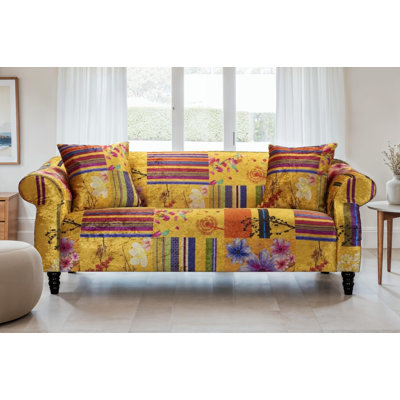 Forsyth 3 Seater Crushed Velvet Patchwork Sofa
